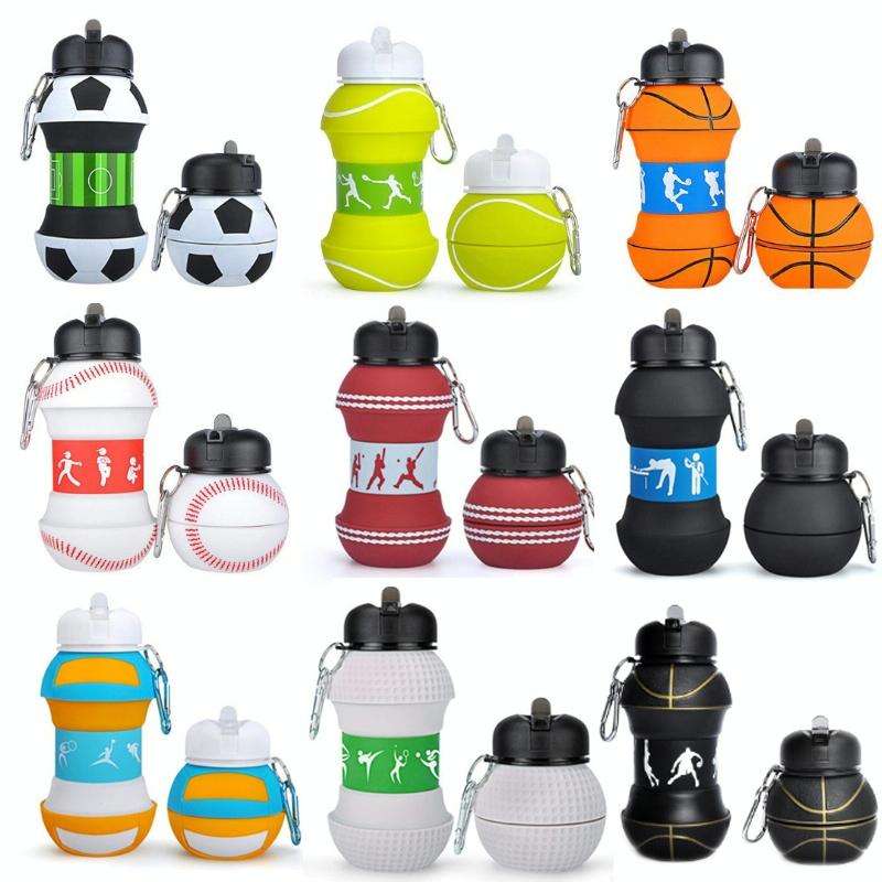 Outdoor Sports Anti-fall Water Bottle Portable Leak-proof Silicone Folding Cup, Shape: Basketball...