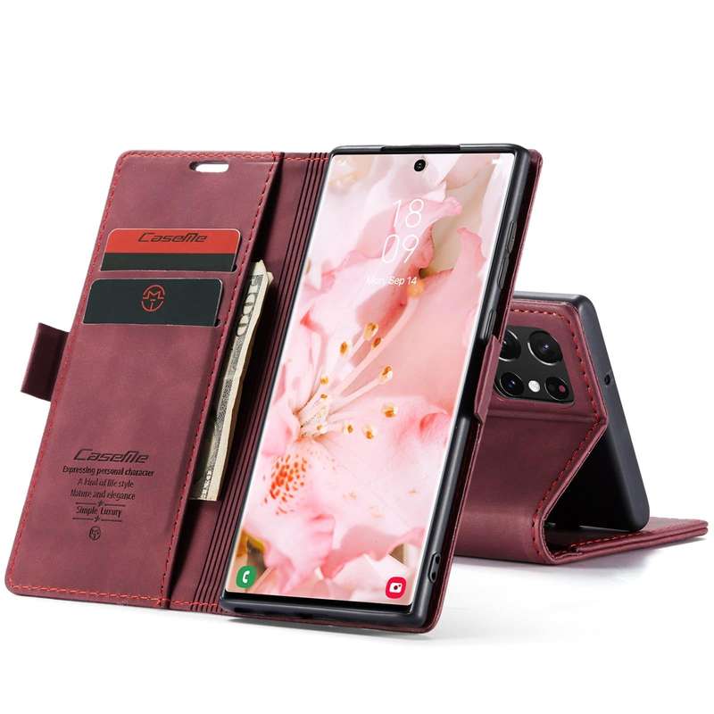 For Samsung Galaxy S22 Ultra 5G CaseMe 013 Multifunctional Leather Phone Case(Wine Red)