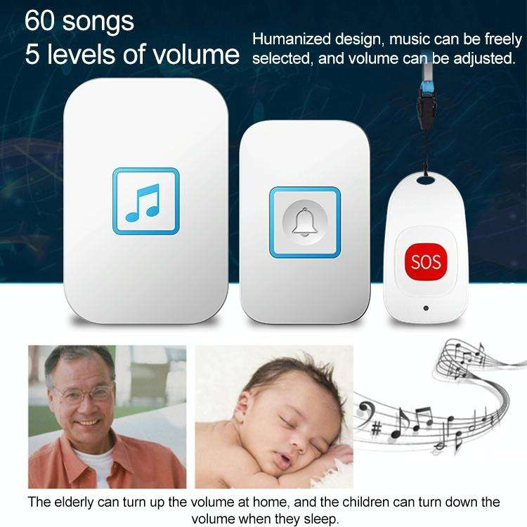 CACAZI C86 Wireless SOS Pager Doorbell Old man Child Emergency Alarm Remote Call Bell, UK Plug(Wh...