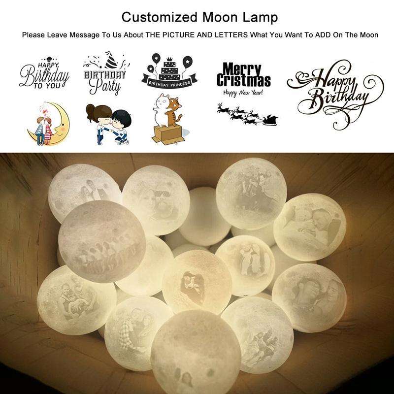 Customized Touch Switch 2-color 3D Print Moon Lamp USB Charging Energy-saving LED Night Light wit...