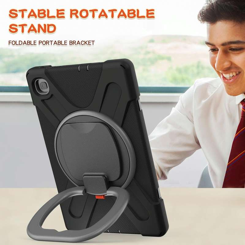 For Samsung Galaxy Tab S6 Lite P610 Silicone + PC Protective Case with Holder & Shoulder Strap(Bl...