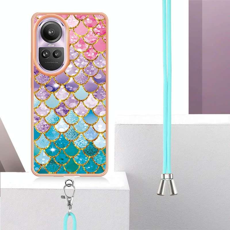 For OPPO Reno10 Pro 5G Global Electroplating IMD TPU Phone Case with Lanyard(Colorful Scales)