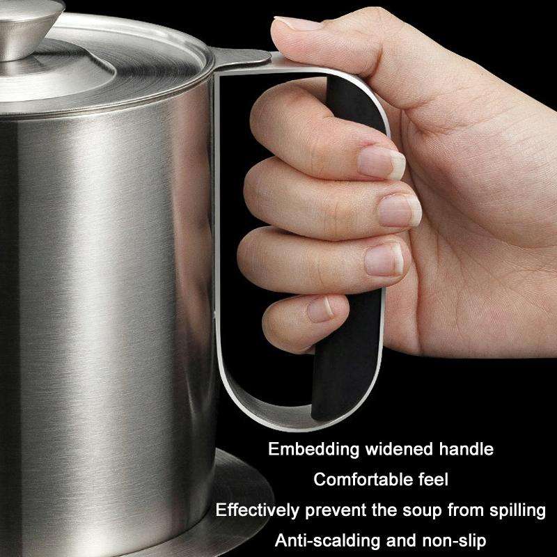 Household 304 Stainless Steel Large Capacity Oil Separator Pot, Capacity: Steel Color 2000ml