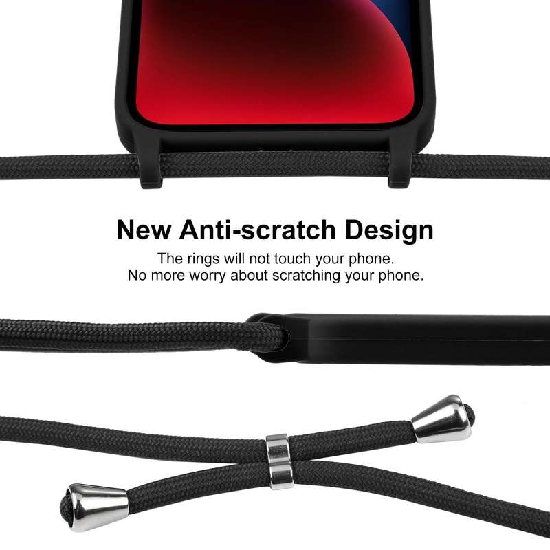 For iPhone 15 Crossbody Lanyard Liquid Silicone Case(Black)