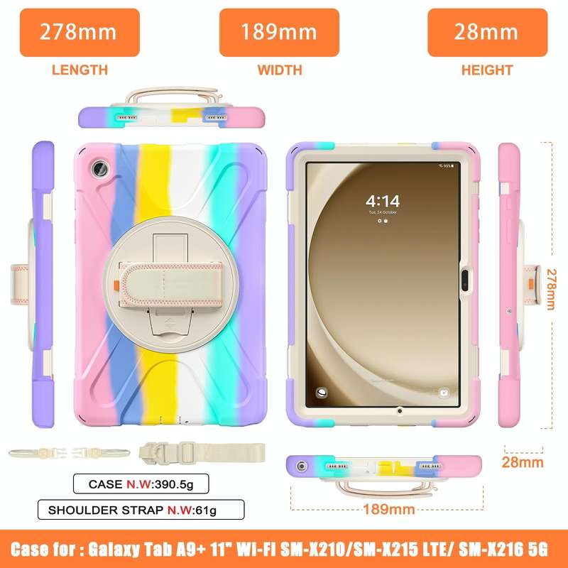 For Samsung Galaxy Tab A9+ Rotary Handle Grab TPU + PC Tablet Case(Colorful Pink)