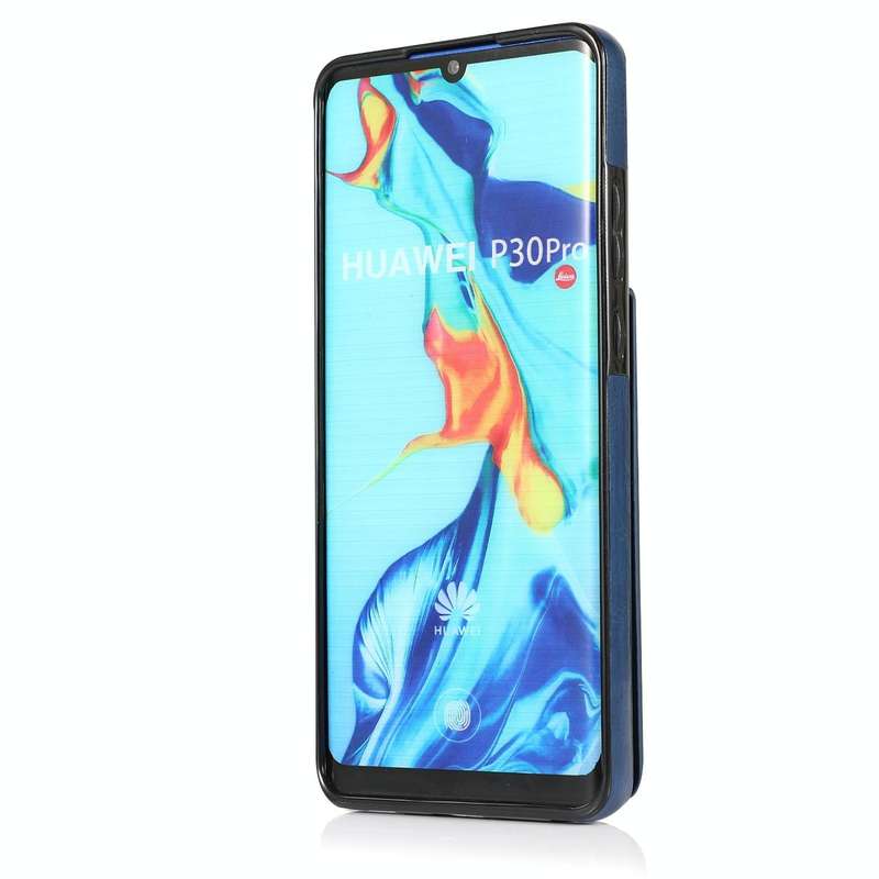 For Huawei P30 Pro Solid Color PC + TPU Protective Case with Holder & Card Slots(Blue)