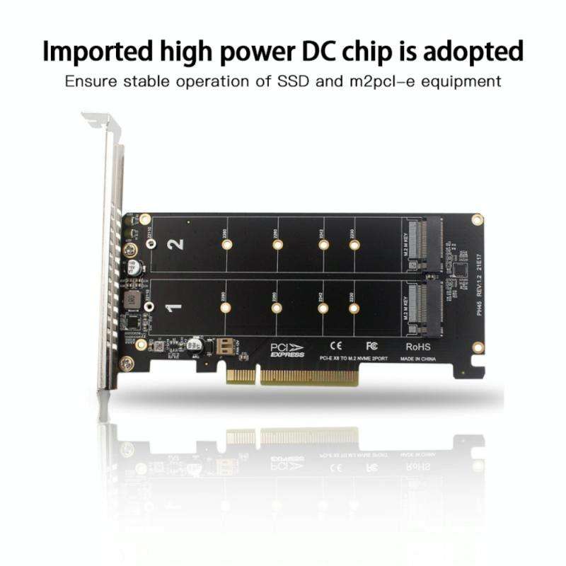 PCI-E X8 Double Disk Transfer Card NVME M.2 MKEY SSD RAID Array Expansion Adapter(PH45)