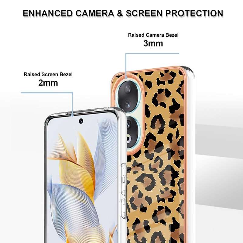 For Honor 90 5G Electroplating Marble Dual-side IMD Phone Case(Leopard Print)
