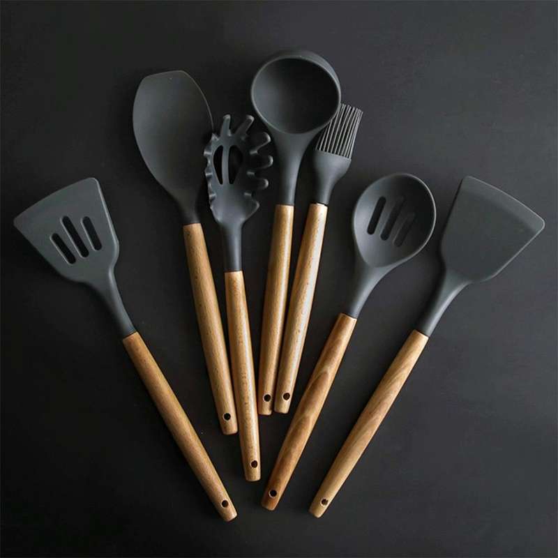 Silicone Wood Handle Spatula Heat-resistant Soup Spoon Non-stick Special Cooking Shovel Kitchen T...