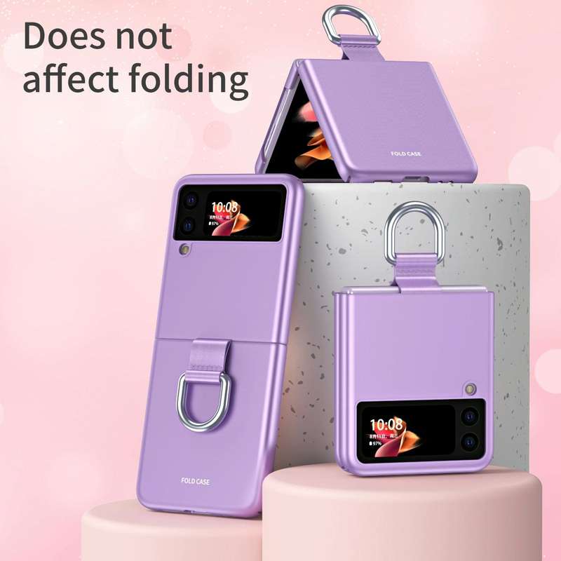 For Samsung Galaxy Z Flip3 5G Skin Feel Folding Phone Case with Drawstring Key Chain(Blue)