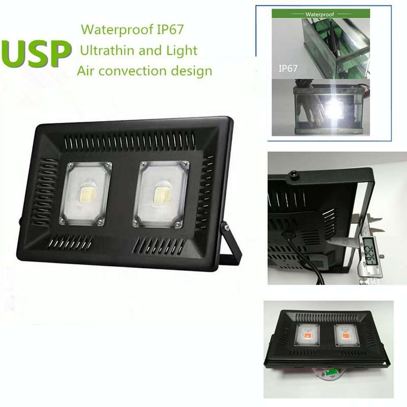 100W Waterproof LED Floodlight Lamp, 2 x 48 LED SMD 2835, Luminous Flux: > 8000LM, PF > 0.9, RA >...