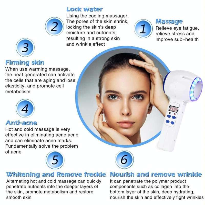 Face Care Device Hot Cold Hammer Cryotherapy Blue Photon Acne Treatment Skin Beauty Massager Lift...