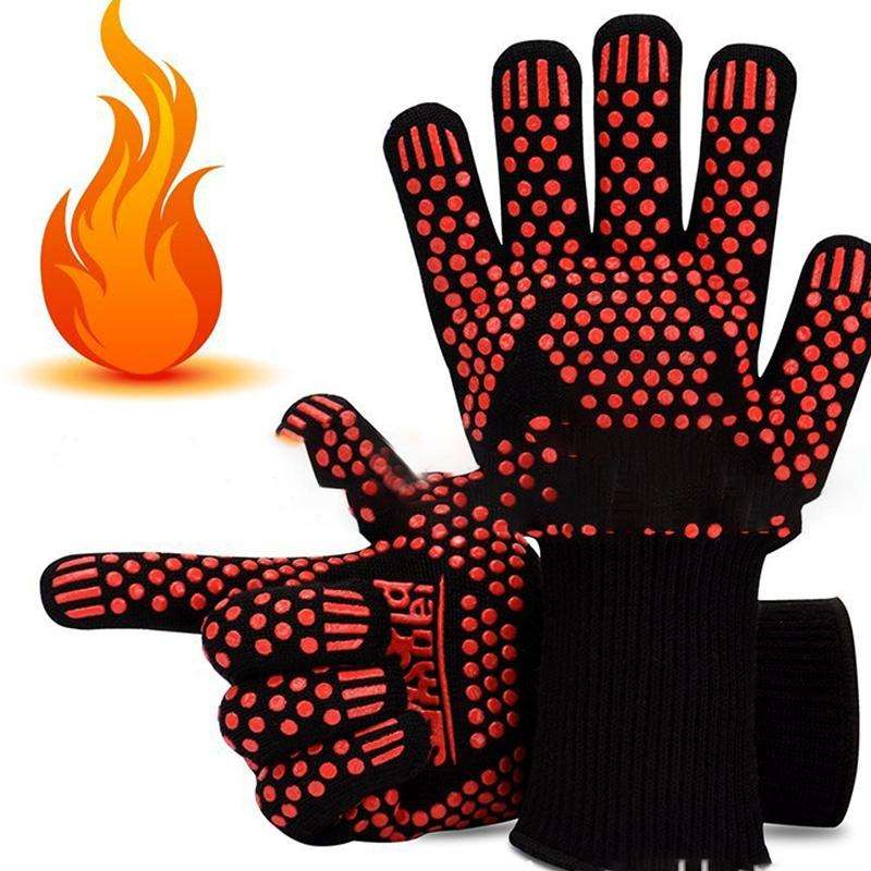 Heat-resistant High Temperature Fire Resistance Cooking Baking Barbecue Grill Gloves Red Torch