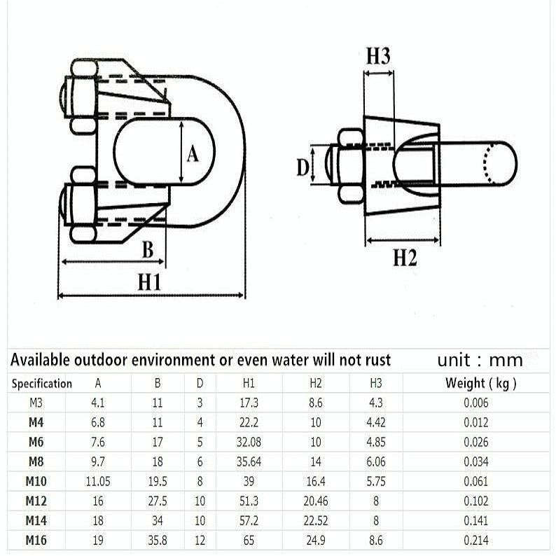 2 PCS Stainless Steel Clip U-shaped Wire Rope Card Head Rope Wire Rope Rolling Head Buckle, Speci...
