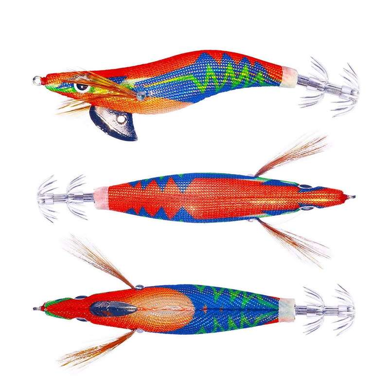 HENGJIA SJ037 Luminous Electroplated Flash Wooden Shrimp Squid Lures(Orange)