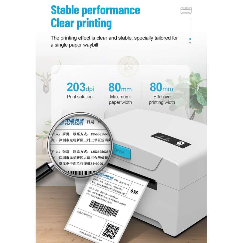 ZJ-8600 76x130 Single Paper Waybill Express Bill Label Printer, EU Plug