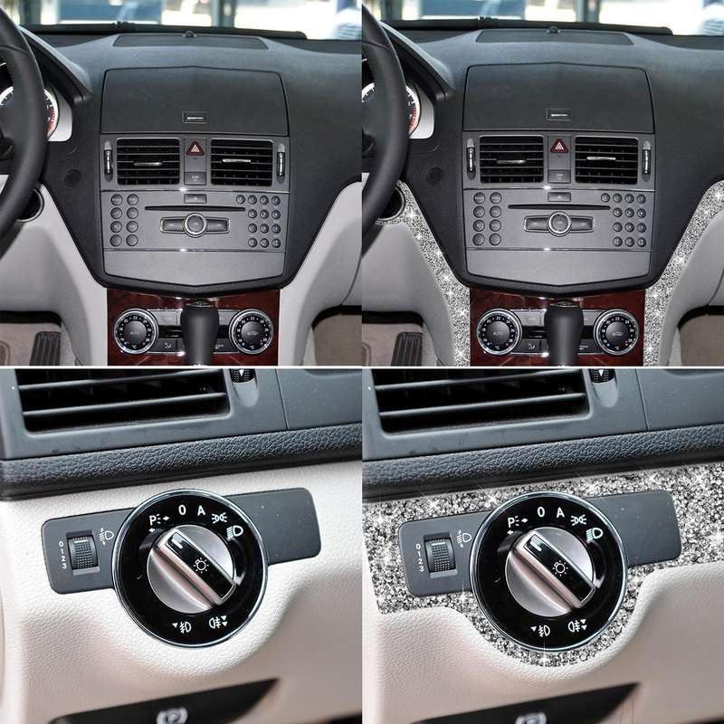 For Mercedes-Benz C-class W204 2007-2010 Car Headlight Frame Diamond Decorative Sticker, Left-han...