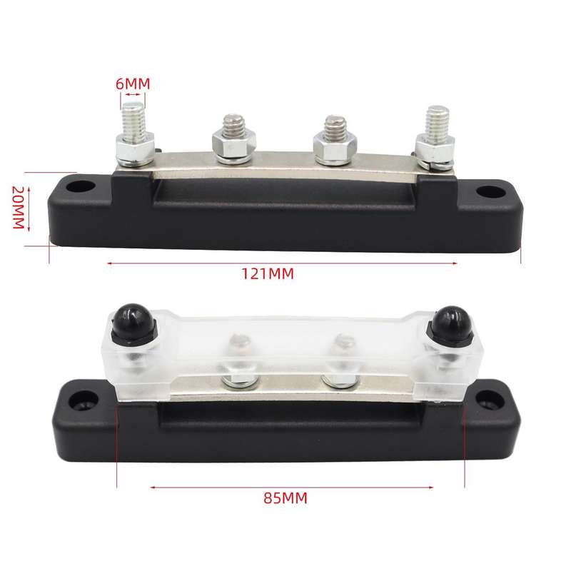 CP-3120 1 Pair 150A 12-48V RV Yacht Single-row 2-way Busbar with 8pcs Terminals(Black + Red)