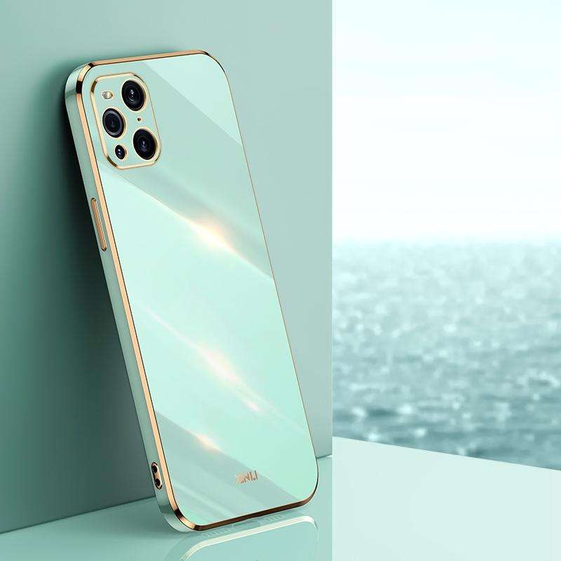 For OPPO Find X3 Pro XINLI Straight 6D Plating Gold Edge TPU Shockproof Case(Mint Green)