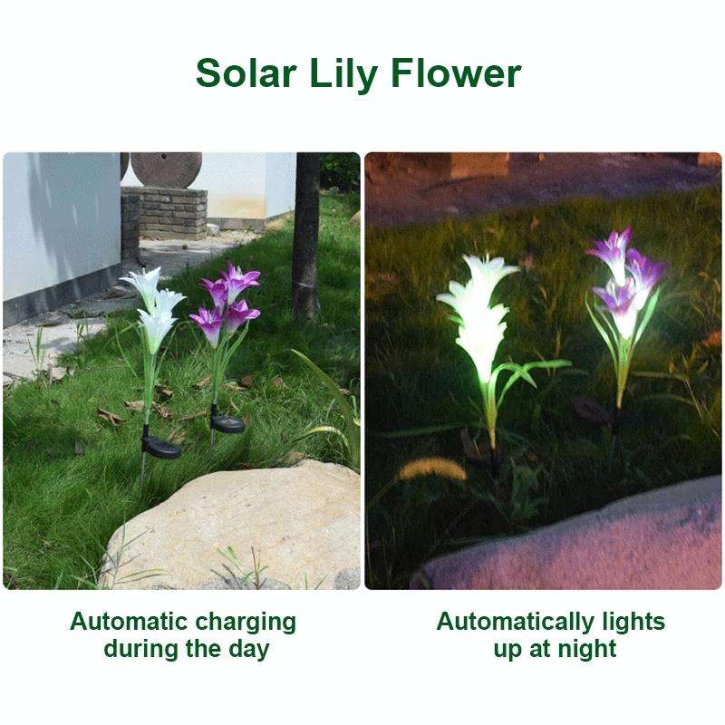 Simulated Lily Flower 4 Heads Solar Powered Outdoor IP55 Waterproof LED Decorative Lawn Lamp, Whi...