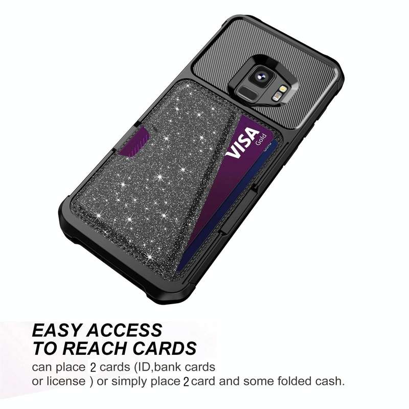 For Samsung Galaxy S9 Glitter Magnetic Card Bag Phone Case(Black)
