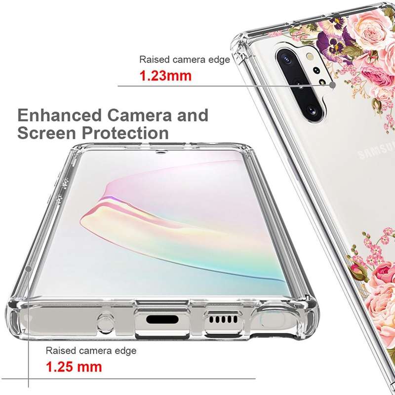For Samsung Galaxy Note10+ PC+TPU Transparent Painted Phone Case(Pink Rose)