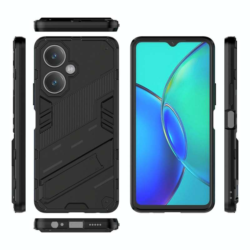 For vivo Y27 4G Global Punk Armor 2 in 1 PC + TPU Phone Case with Holder(Black)