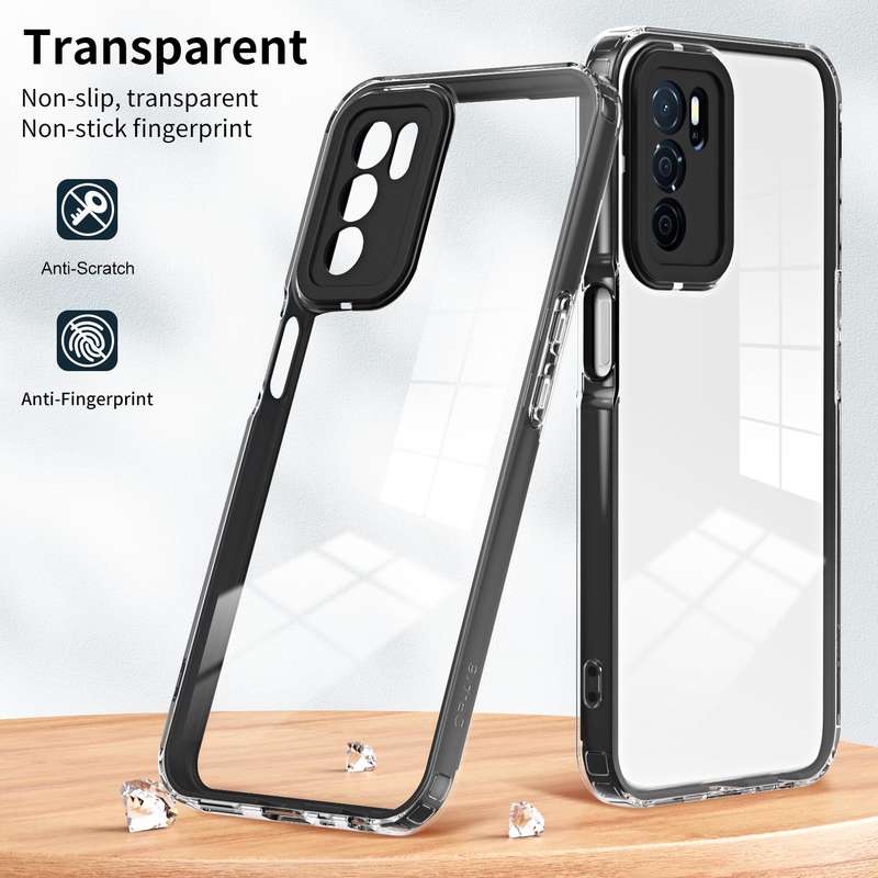 For OPPO A16 / A16s 3 in 1 Clear TPU Color PC Frame Phone Case(Black)