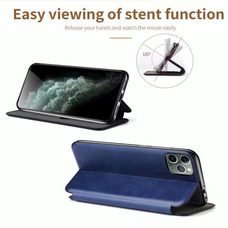 For iPhone 11 Integrated Electricity Pressing Retro Texture Magnetic TPU+PU Leather Case with Car...