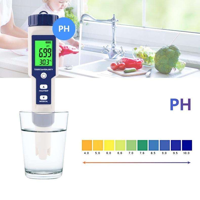 EZ-9909 PH/Salinity/Temperature/TDS/EC 5-in-1 Test Pen Multifunctional Water Quality Detector