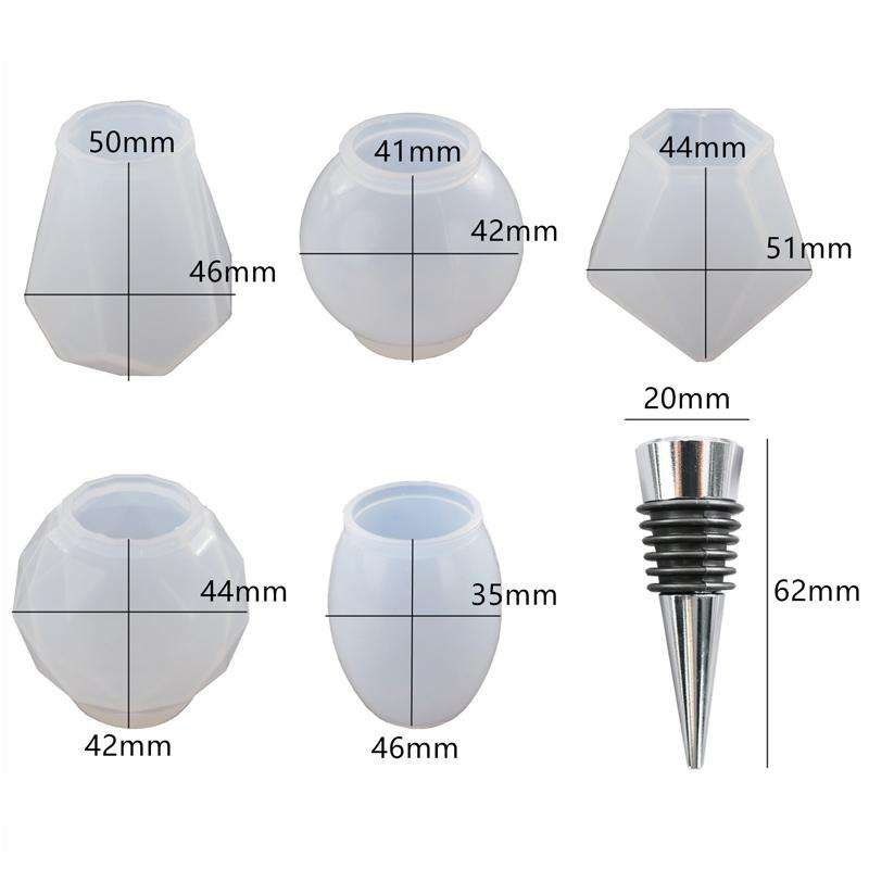 DIY Crystal Epoxy Resin Red Wine Stopper Silicone Mold,Style: 5 Molds+5 Red Wine Plug