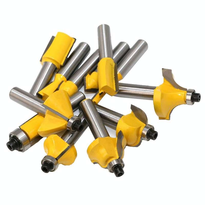 12 PCS / Set Woodworking Engraving Machine Trimmer Cutting Tool, Model: 8 Handle With Wooden Box