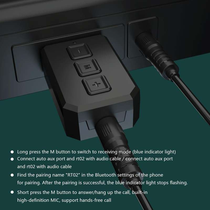 RT02 USB Bluetooth Audio Adapter Receives Transmits 2-in-1 Bluetooth 5.0 Hands-free Talk Car Blue...