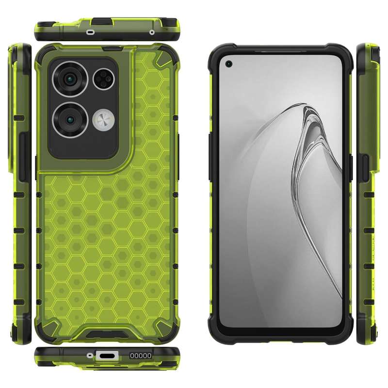 For OPPO Reno8 Pro+ Shockproof Honeycomb PC + TPU Phone Case(Green)