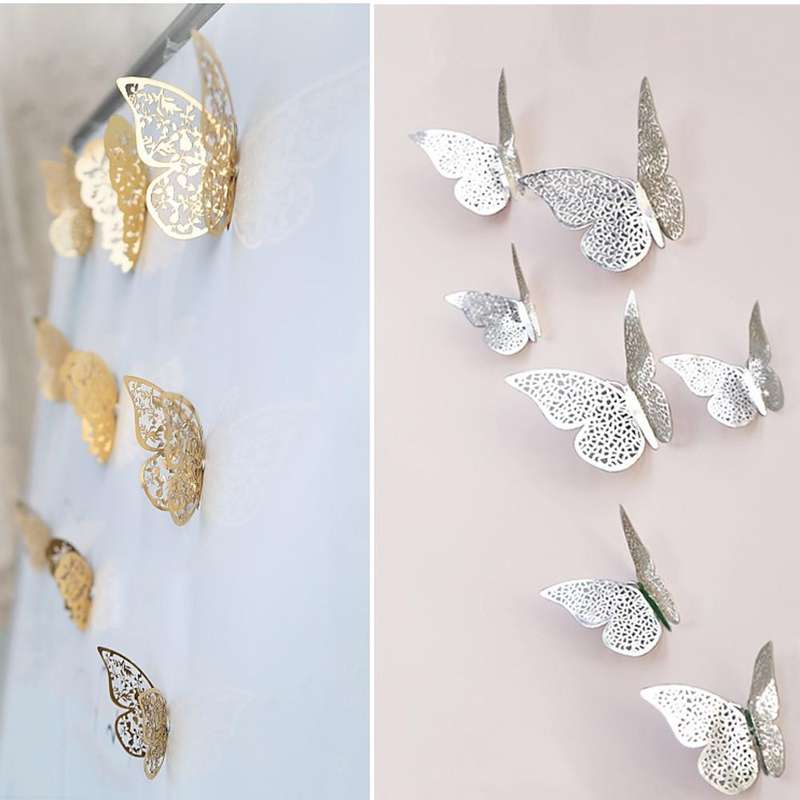 3D Wallpaper Home Decoration Hollow Butterfly Fridge Wall Stickers(Hollow Butterfly C type Silver)