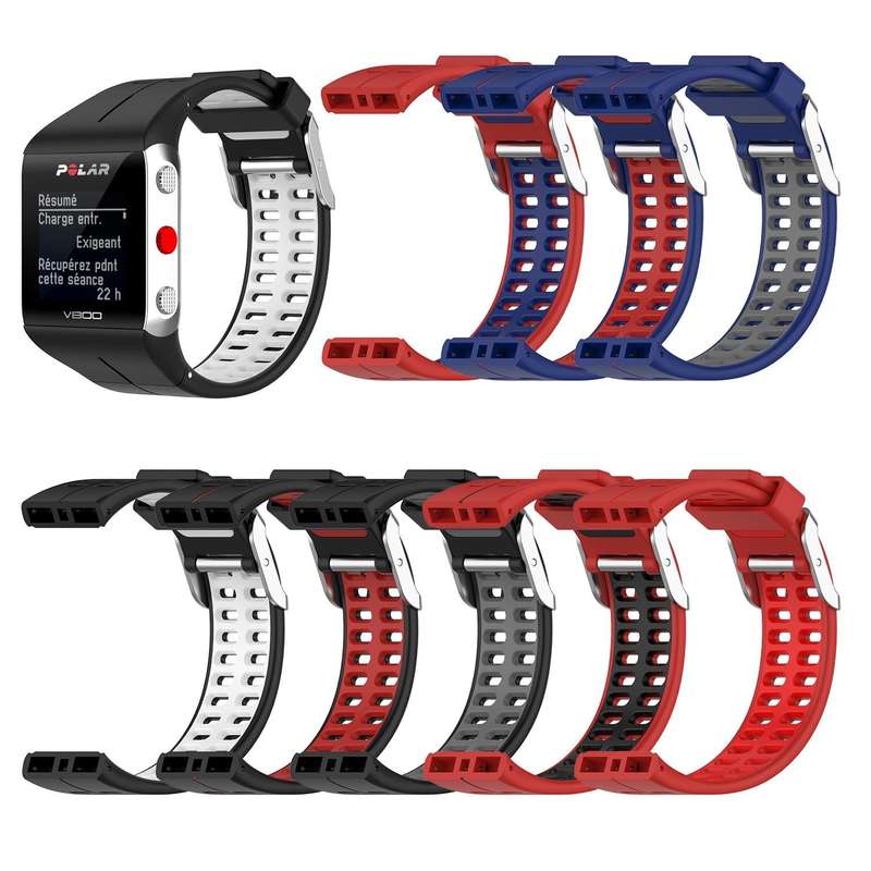 For Polar V800 GPS Smart Watch Two-color Steel Buckle Watch Band(Black+Red)