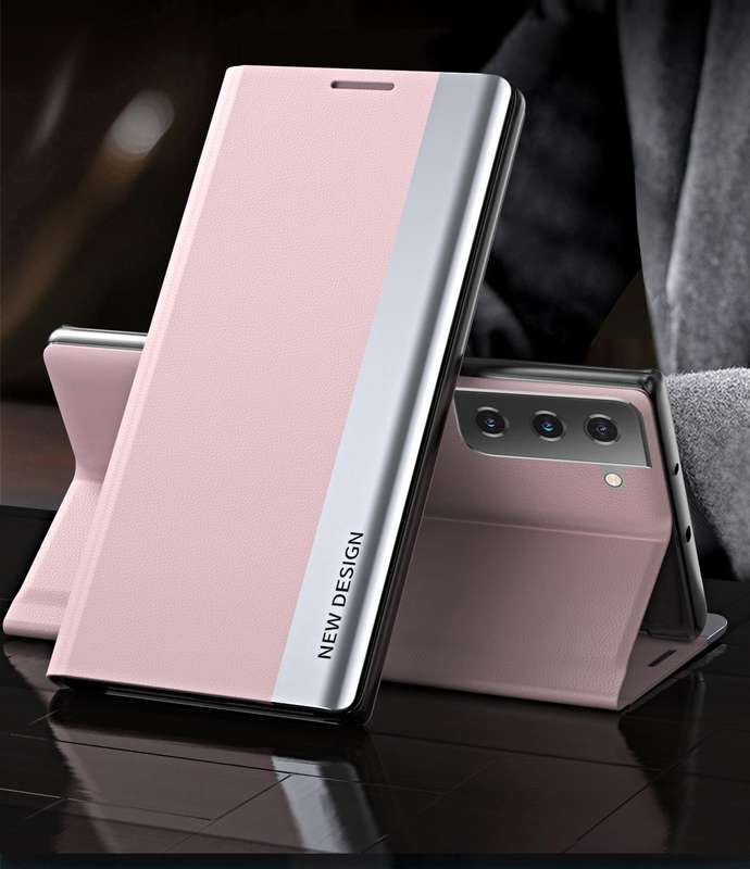 For Samsung Galaxy S21 5G Side Electroplated Magnetic Ultra-Thin Horizontal Flip Leather Case wit...
