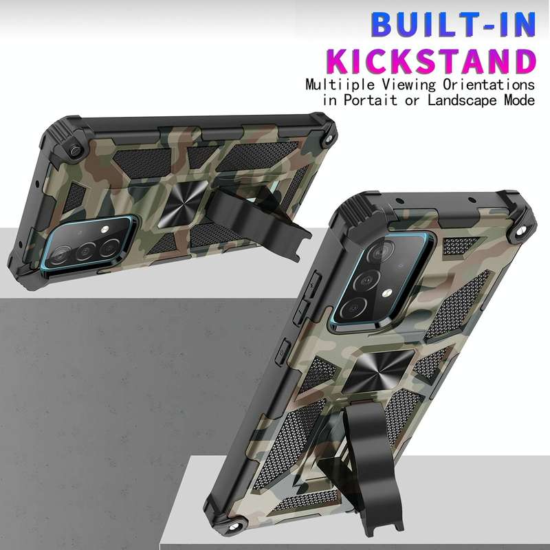 For Samsung Galaxy A71 5G Camouflage Armor Shockproof TPU + PC Magnetic Protective Case with Hold...