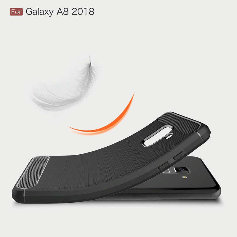 For Galaxy A8 (2018) Brushed Texture Carbon Fiber Shockproof TPU Protective Back Case (Black)