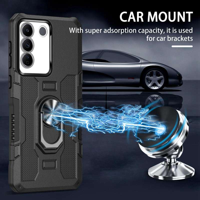 For vivo V27 Ring Holder Armor Hybrid Phone Case(Black)