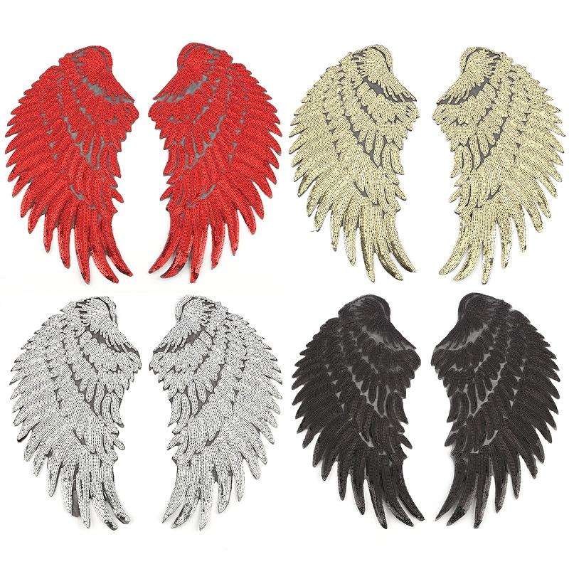 Silver A Pair Sequin Feather Wing Shape Clothing Patch Sticker DIY Clothing Accessories, Size:Sma...