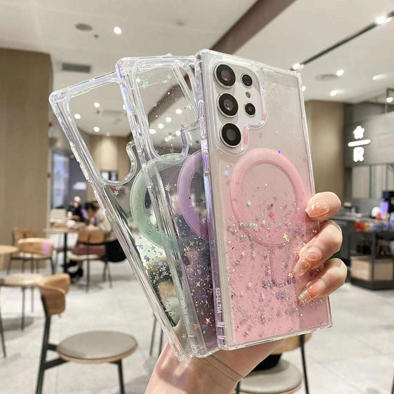 For Samsung Galaxy S24 Ultra 5G MagSafe Glitter Hybrid Clear TPU Phone Case(Black)