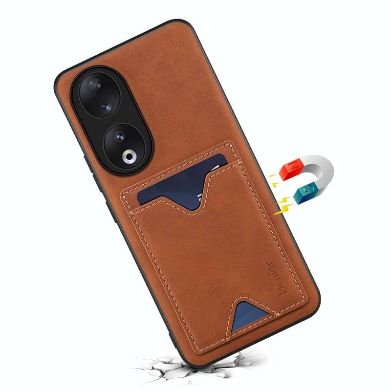 For Honor 90 Denior PU Back Cover Card Slot Holder Phone Case(Brown)