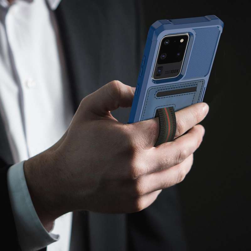 For Samsung Galaxy S20 Ultra ZM06 Card Bag TPU + Leather Phone Case(Blue)
