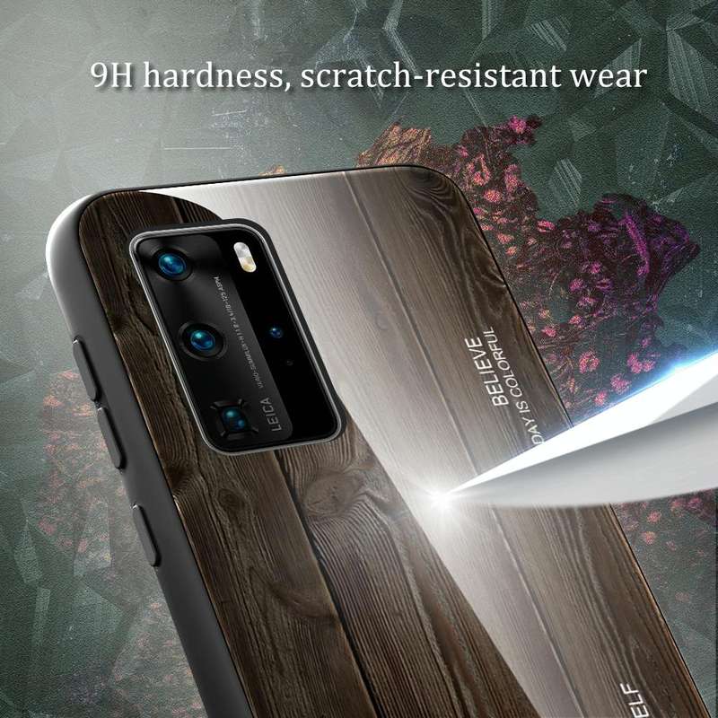 For Huawei P40 Pro Wood Grain Glass Protective Case(M01)