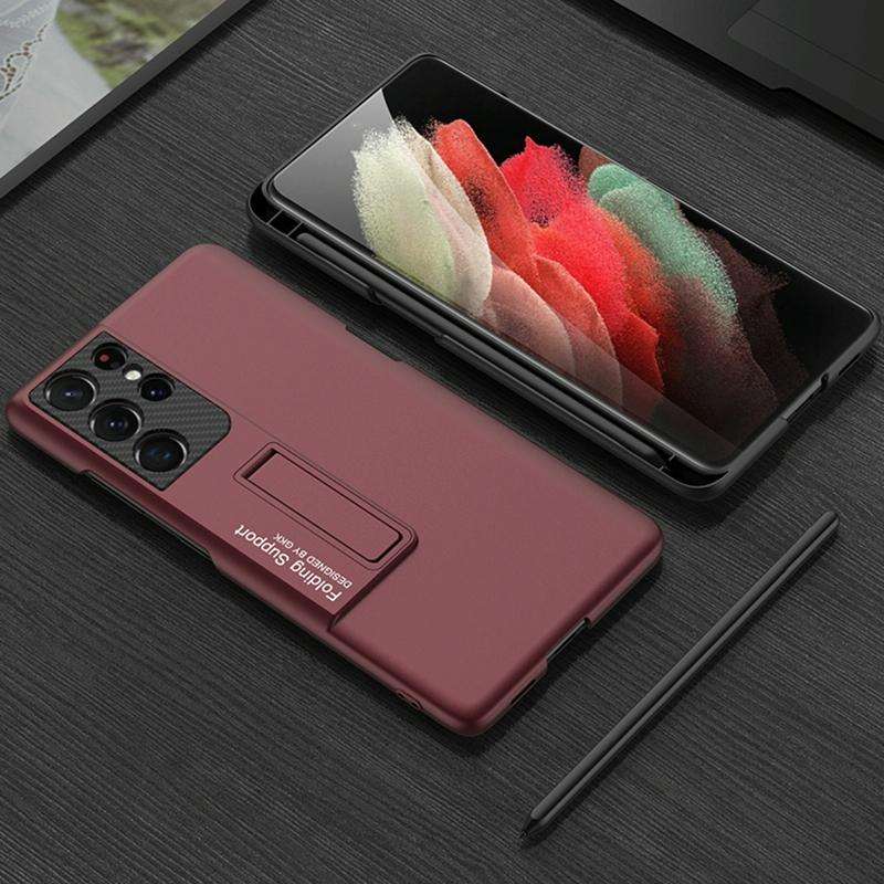 For Samsung Galaxy S21 Ultra 5G GKK Ultra-thin Shockproof Phone Case with Holder & Pen Slots & St...