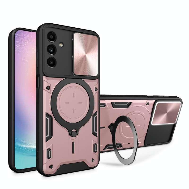For Samsung Galaxy A24 4G CD Texture Sliding Camshield Magnetic Holder Phone Case(Pink)