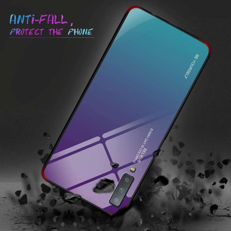 For Galaxy A7 (2018) Gradient Color Glass Case(Yellow)