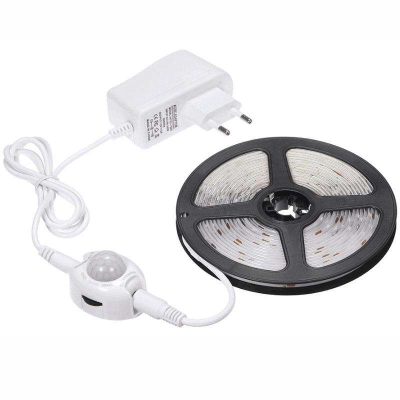 2m Wireless PIR Motion Sensor LED Strip Light 12V Smart Stair Cabinet Wall Lamp, EU plug(Warm whi...