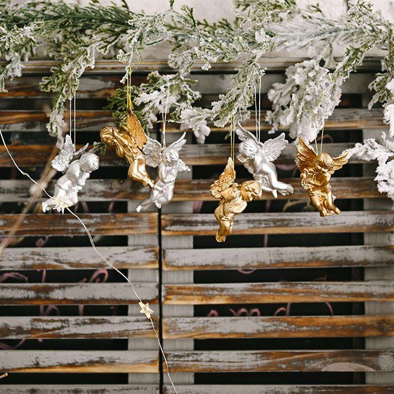 6pcs /Pack Christmas Angel Pendant Decoration Electroplated Semi-Dimensional Hanging Ornament(Sil...